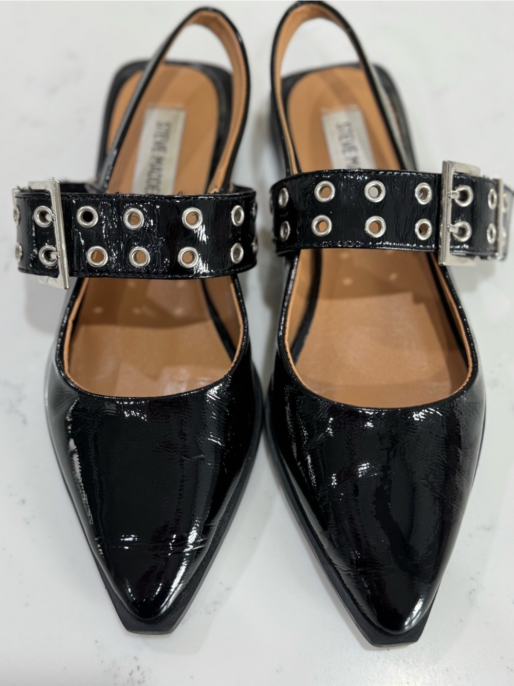 New Steve Madden Women’s Black Faux Leather Slingback Flats Size 6.5 no Box